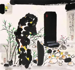 吴冠中手绘唯美田园美景装饰画