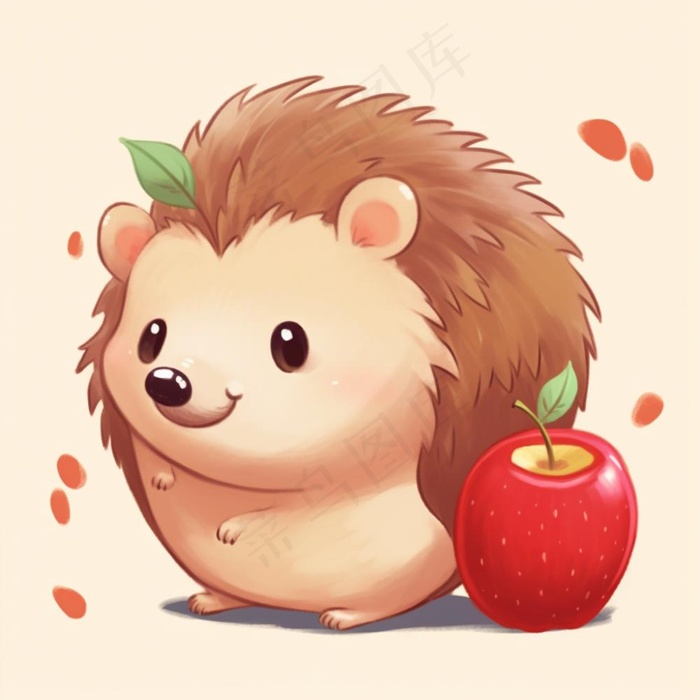 刺猬苹果觅食动物卡通插画素材(1024x1024)