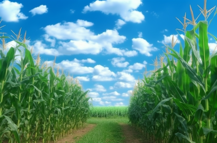 开阔的玉米田蓝天白云摄影图