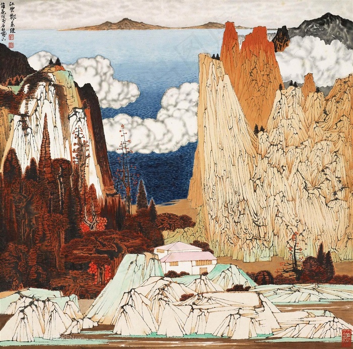 薛亮水墨风景画巍峨山海景装饰画