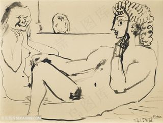 毕加索时尚简约线描裸体美女装饰画