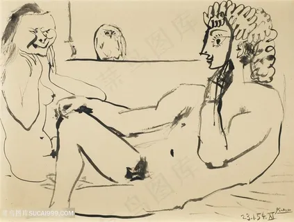 毕加索时尚简约线描裸体美女装饰画 毕加索时尚简约线描裸体美女装饰画