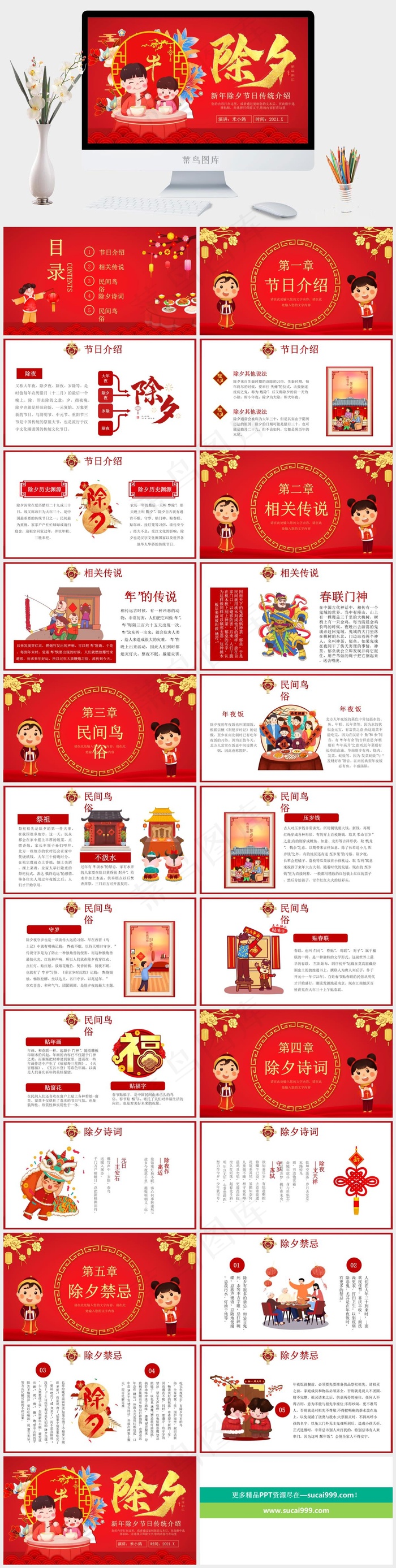 红色中国风卡通风标准营销PPT模板