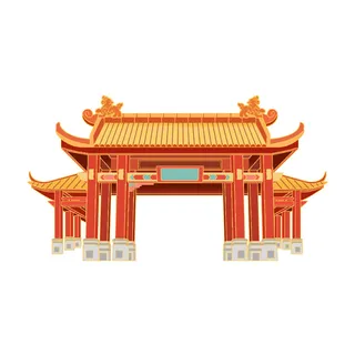 复古中国风国潮古建筑插画手绘高楼古塔PSD素材亭子png免抠图