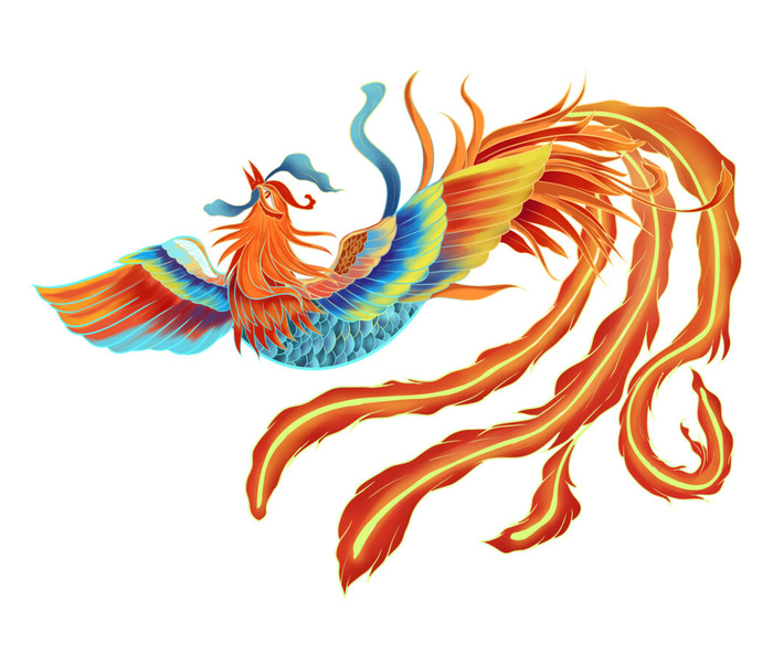 手绘国潮中国风神龙凤凰卡通形象插画装饰元素图案PSD设计素材