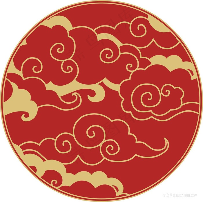 圆形云山日月图案