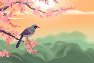 清新黄绿花枝小鸟阳光背景