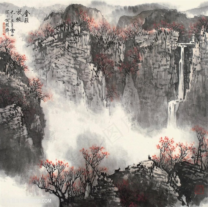 白雪石巍峨山脉水墨高清装饰画