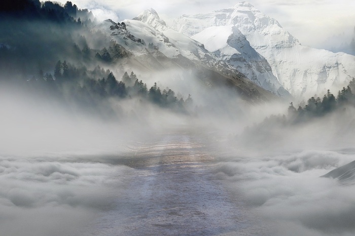 冬天山水背景风景