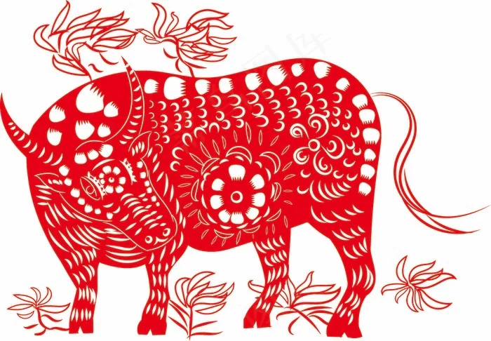 牛剪纸 剪纸风元素eps,ai矢量模版下载