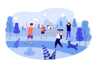 人物场景矢量插画/扁平风/蓝色