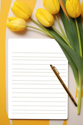 康乃馨黄色纸张笔唯美背景