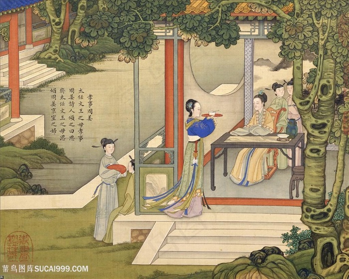 孝事周姜古代贤德皇后绘画图片素材