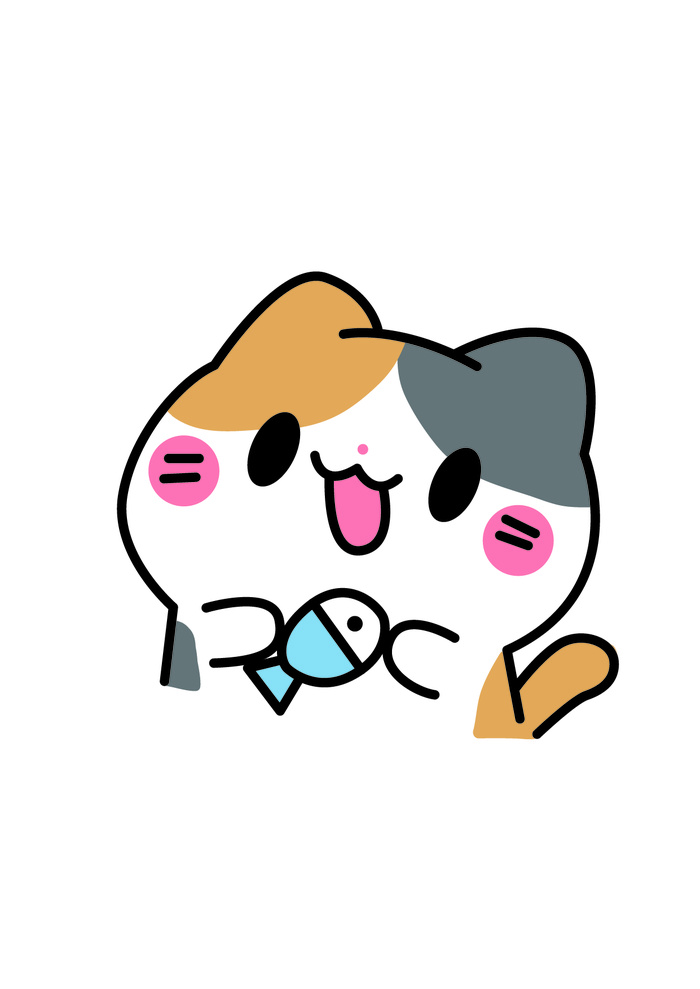手绘小猫爱吃鱼