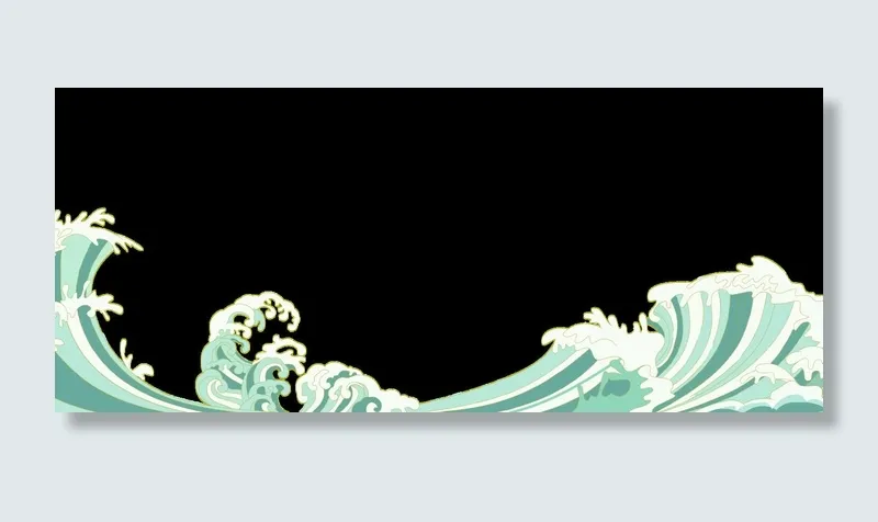 中国风国潮插画海浪波浪背景装饰浪花图案元素(4729x2000)psd模版下载