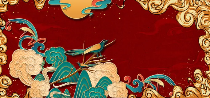 中国风国潮宫廷复古祥云锦鲤花卉扇子BANNER海报背景PSD素材