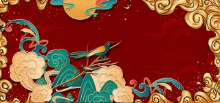 中国风国潮宫廷复古祥云锦鲤花卉扇子BANNER海报背景PSD素材