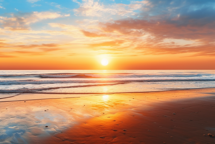 夏日夕阳晚霞沙滩海边摄影图(4032x2688)