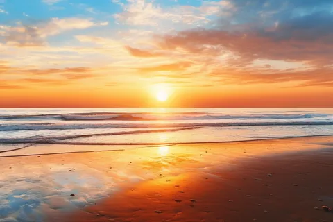 夏日夕阳晚霞沙滩海边摄影图 夏日夕阳晚霞沙滩海边摄影图