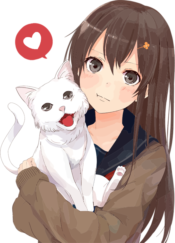 猫咪与女孩卡通素材