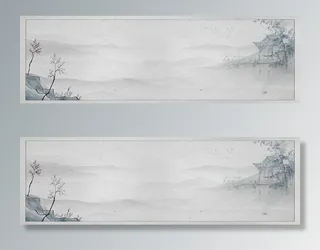 中国风传统水墨古风古典展板边框工笔画PS海报背景平面设计素材