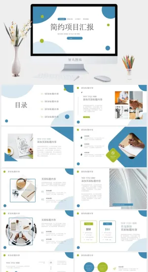 圆圈点扁平几何风工作总结汇报ppt模板预览图