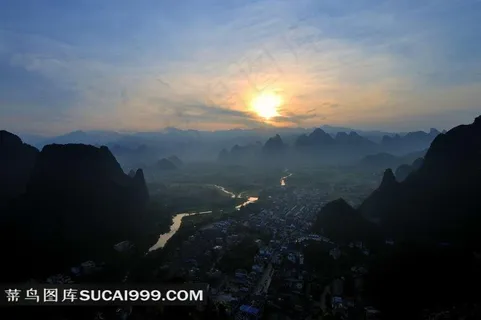 广西桂林阳朔傍晚美景