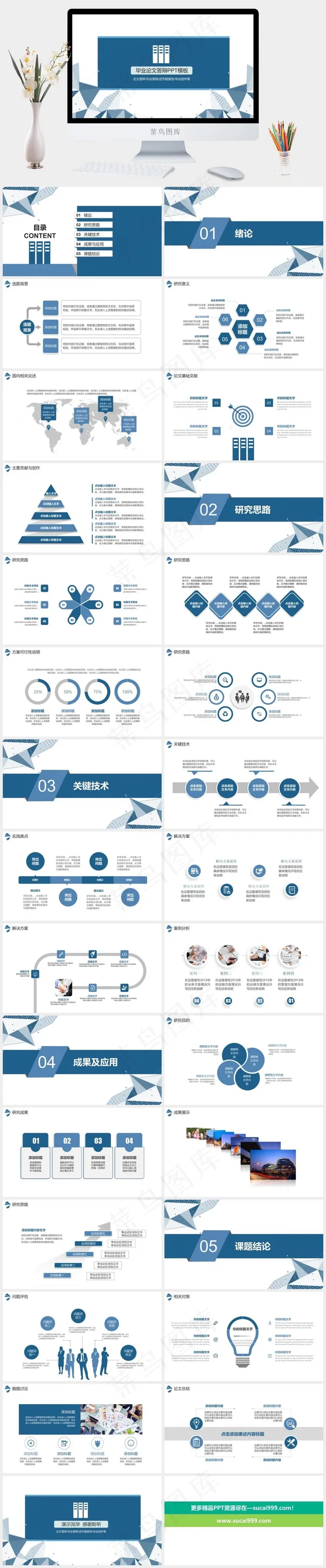 蓝色简约学术风毕业答辩开题报告项目汇报通用PPT模板