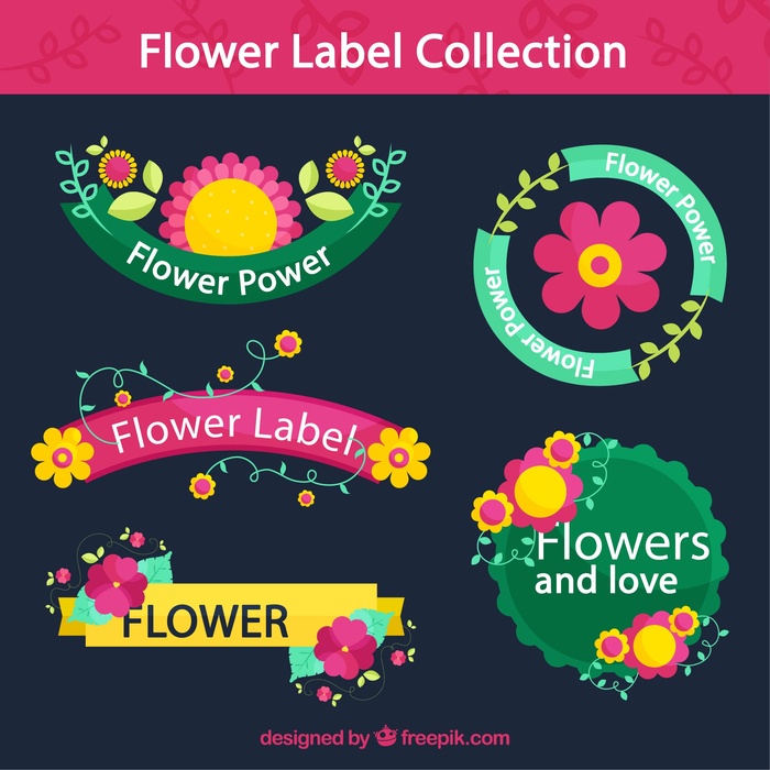 免抠彩色花卉标签