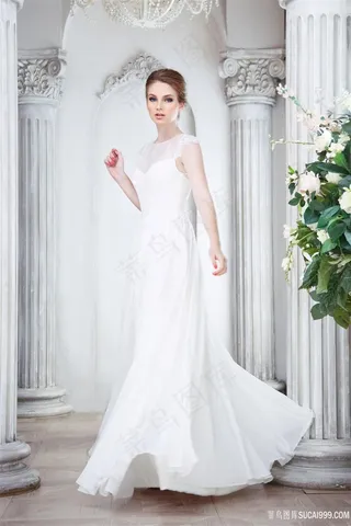 穿着白色婚纱的国外美女写真图片