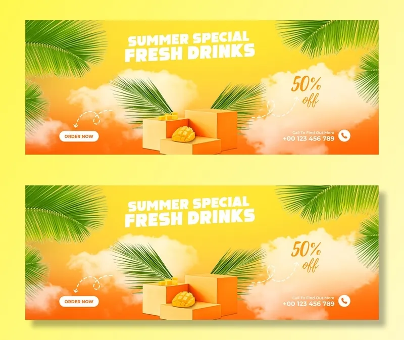 广告夏天饮料果汁横幅psd模版下载