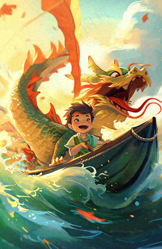 海上船只传说龙怪兽古风插画手绘(837x1282)