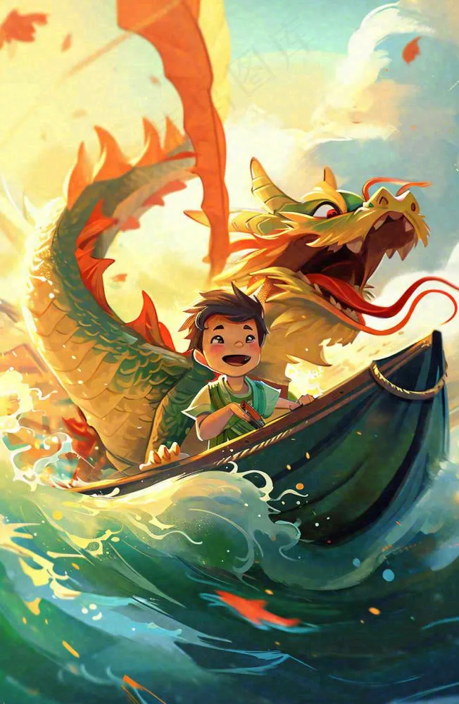 海上船只传说龙怪兽古风插画手绘(837x1282)