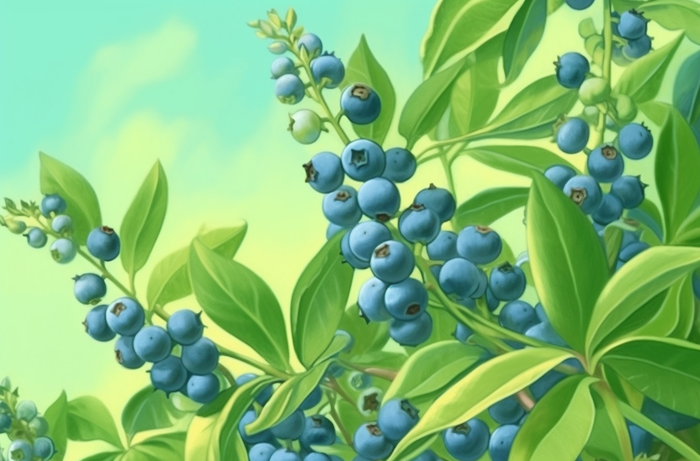 一串绿色背景的蓝莓插画(4080x2688)