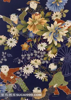 日式菊花孩童纹理图案布纹