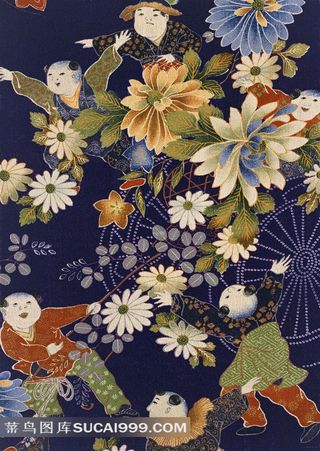 日式菊花孩童纹理图案布纹