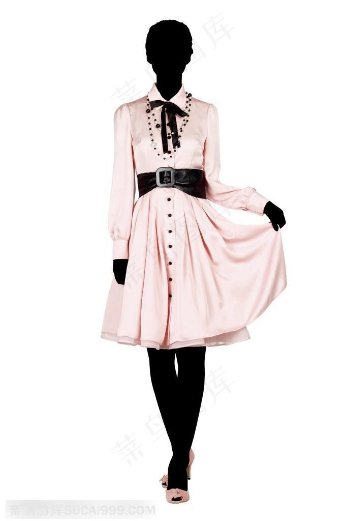 时尚服饰广告素材 穿着粉色淑女装的女性人物剪影