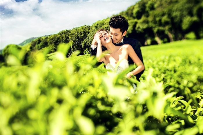 草地中甜蜜的情侣