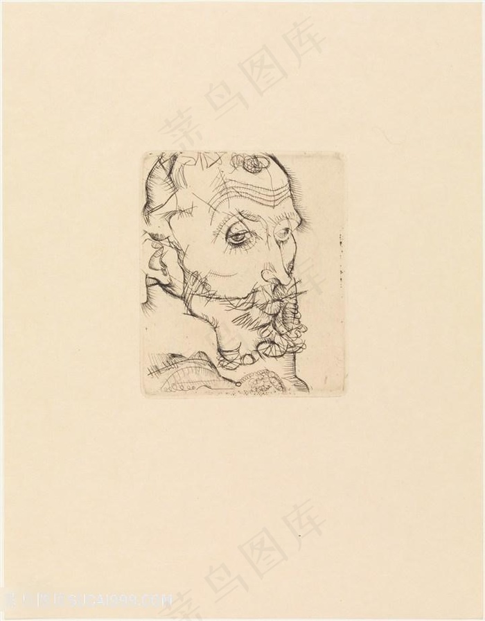 席勒手绘素描胡须男士装饰画