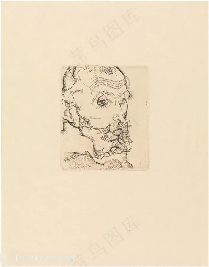 席勒手绘素描胡须男士装饰画
