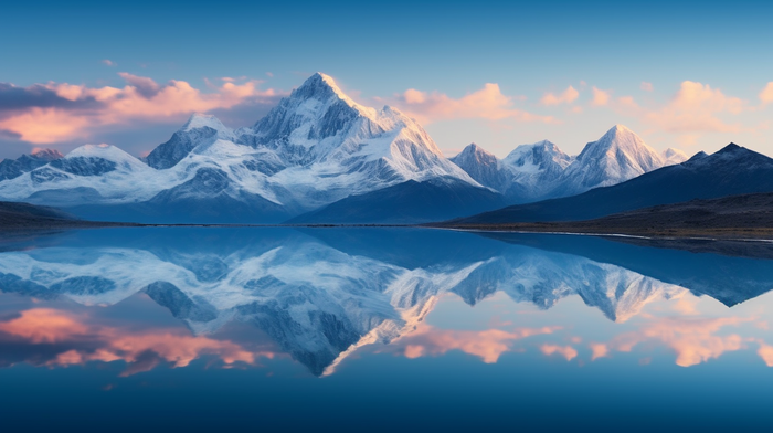 喜马拉雅上雪山倒映在高原的湖泊上摄影图(4368x2448)