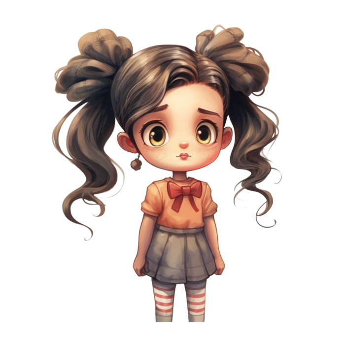 双马尾可爱女孩插画免抠元素PNG