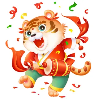 手绘2022虎年新年春节卡通老虎形象IP插画元素PSD设计素材图案