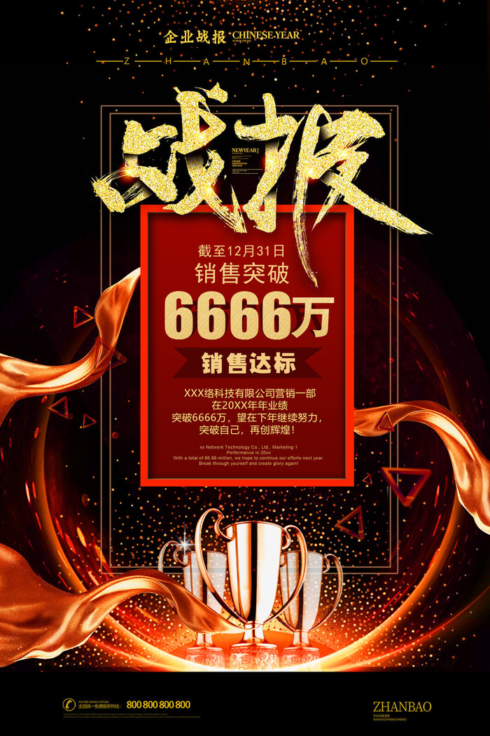 2022企业公司销售业绩年终大捷军令喜报PSD设计素材模板