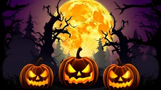 万圣节南瓜蝙蝠城堡恐怖夜晚插画背景