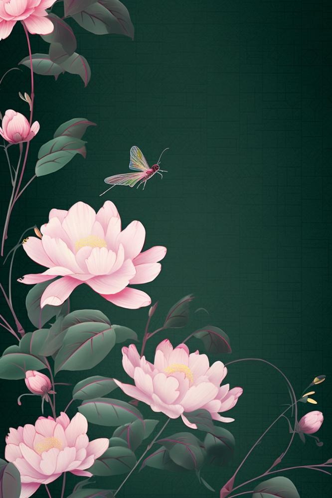 绿色高雅简约荷花国风背景