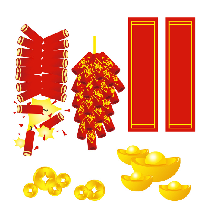 焰火对联灯笼装饰新年psd模版下载