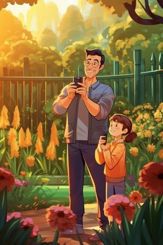 父女拍照可爱手绘背景