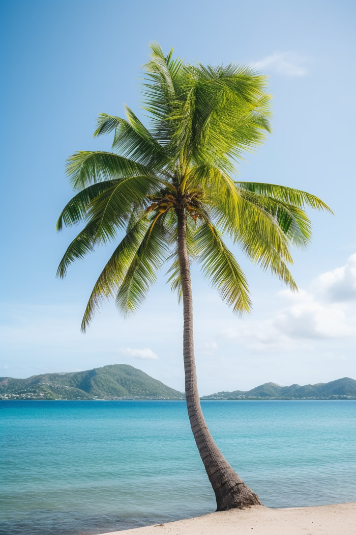 夏天海边沙滩椰树摄影图(2688x4032)