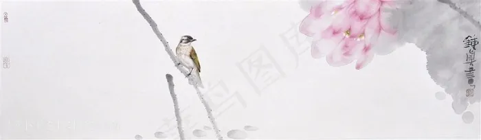 水墨荷花花鸟装饰画